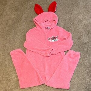 Pink Fleece “A Christmas Story” Onesie with Bunny Ears